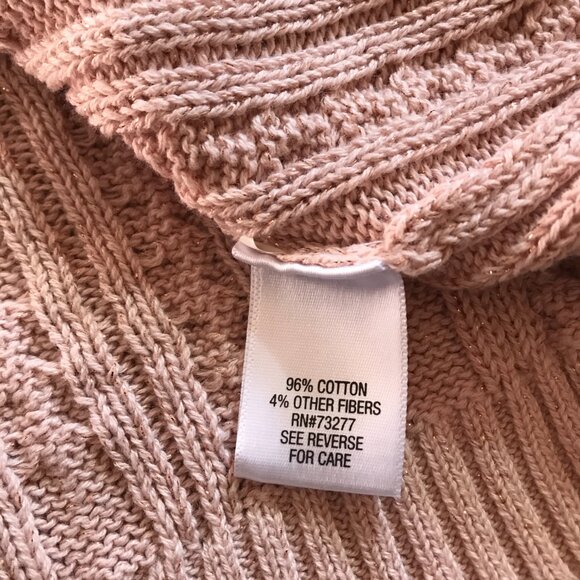 Croft & Barrow Cotton Pink w/ Gold metallic thread V-neck Cable knit Sweater XL - Picture 5 of 5